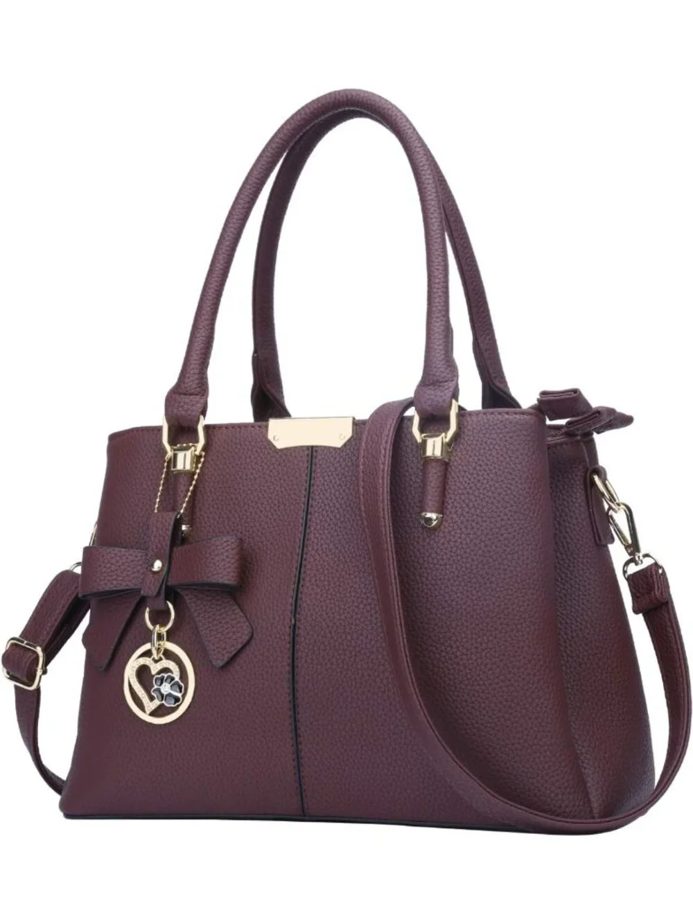 Stylish PU Leather Satchel Bag with 3 Zippered Compartments & Removable Strap